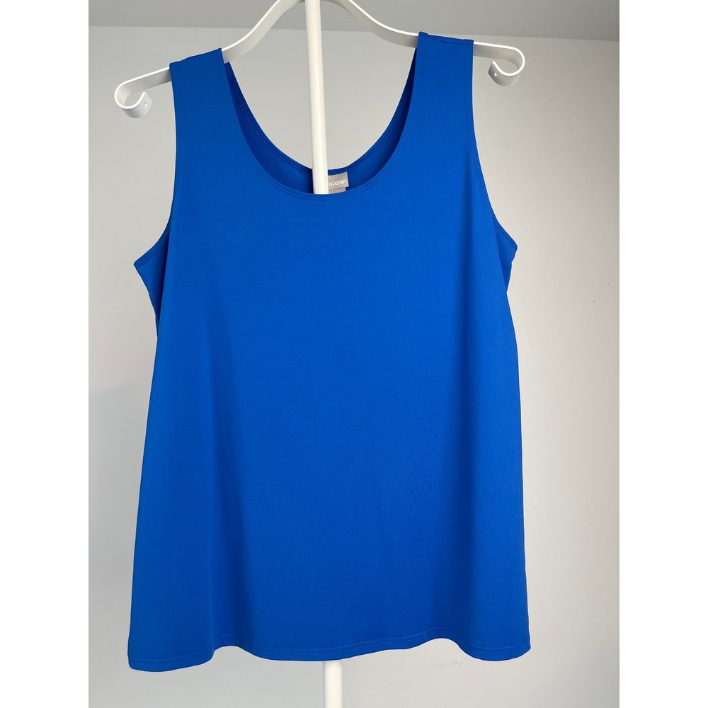 Chico's Women Royal Blue Scoop Neck Sleeveless Tank Top Size 2 Large Stretch